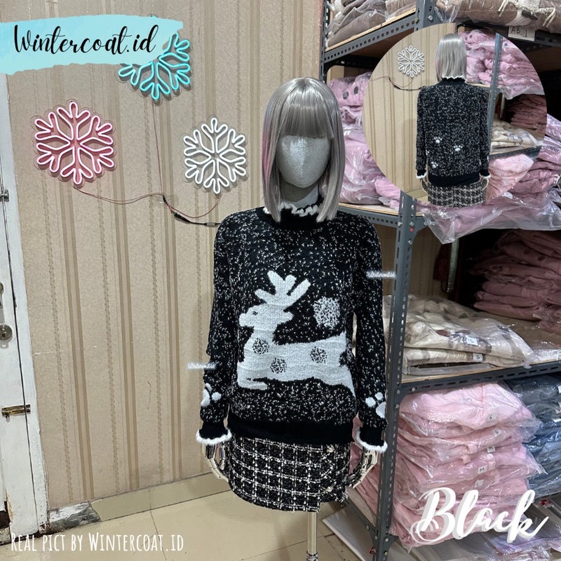 Sweater wanita natal christmas Reindeer snow cewek import winter autumn atasan hangat knit baju rajut motif rusa rudolph