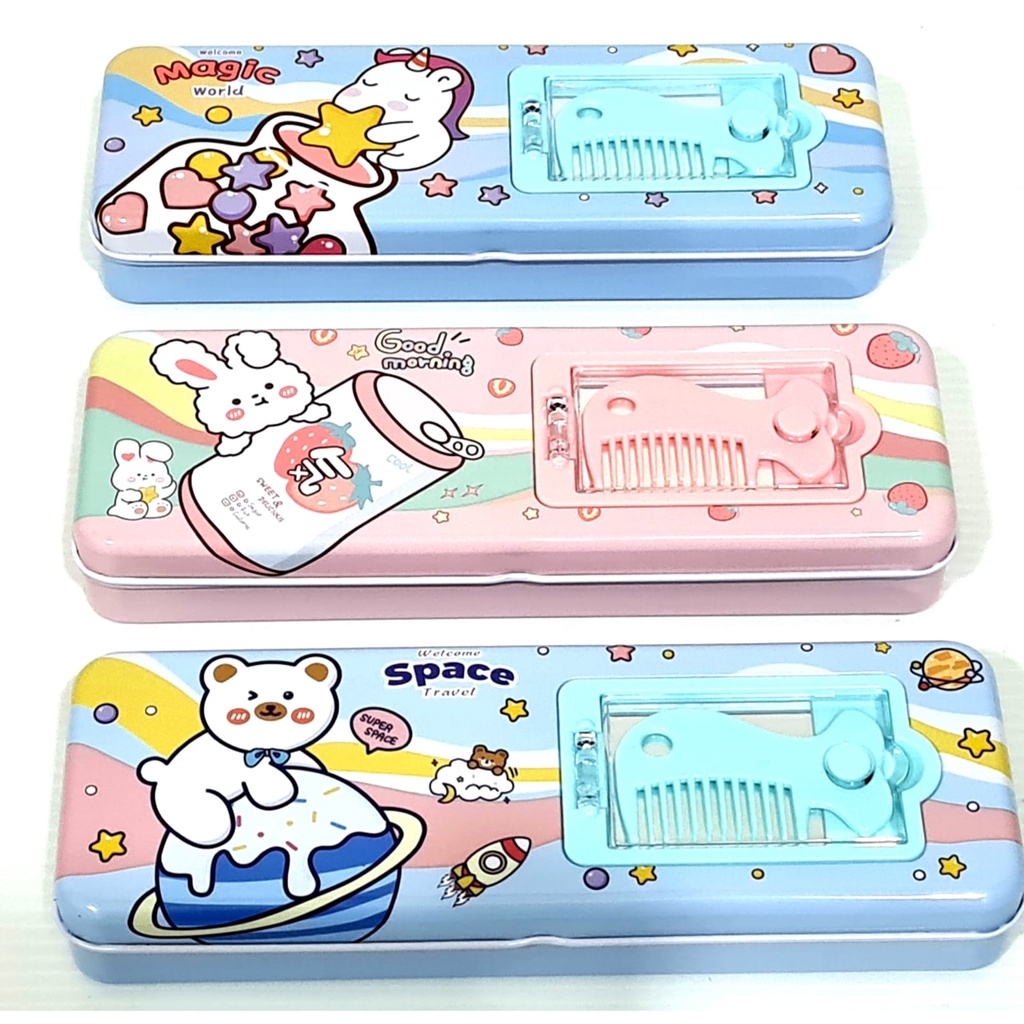 

Kotak Pensil Kaleng Fancy Bonus Sisir + Kaca 829 XIAOLINGJING