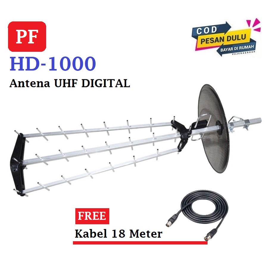 Antena UHF Digital PF HD-1000 Antena TV Outdoor Free Kabel 18 Meter