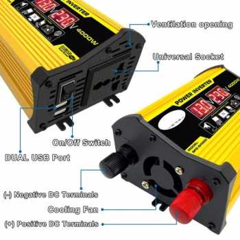 SU4  Dc 12v To Ac 220v 4000w Power Mobil Ke Listrik Rumahan Utk Laptop dan perangkat Elektronik Car Power Inverter Transformer Sp2-q4000 Yellow By Pro