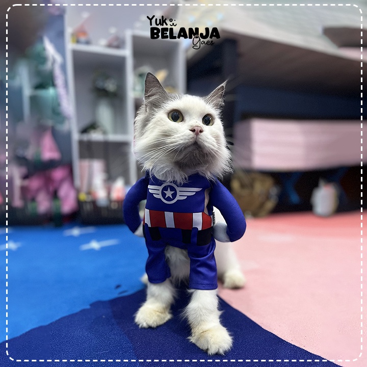 Baju Kucing Bahan Polyester Kostum Superhero Ironman Vs Kapten Amerika Terlucu Baju Kucing anjing kelinci Lucu murah Size S-XL / Yuk Belanja Gaes!