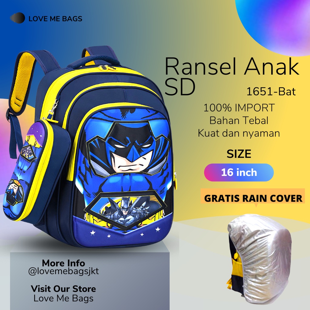 Tas Anak Laki Laki LMB Tas Sekolah Yang Keren Dengan Motif Superhero Terkenal Timbul 6D Bahan Yang Kuat dan Nyaman Dipakai Cocok Untuk Anak SD Muat untuk Buku Paket dan LKD