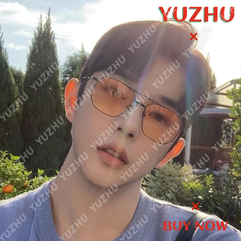 (YUZHU) Vintage Mode Double Beam Sunshade Sunglasses Korean Fashion Bingkai Persegi Anti Cahaya Biru Kacamata