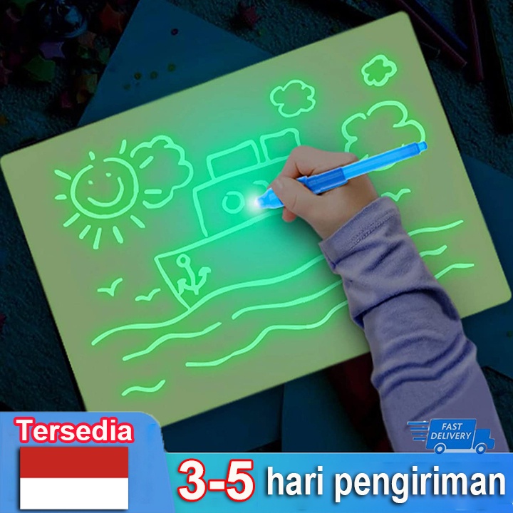 Anak Cahaya Gambar Pad Papan Luminescent Menyala Dalam Gelap Lukisan Mengembangkan Mainan Pendidikan-A5 Hadiah Gratis