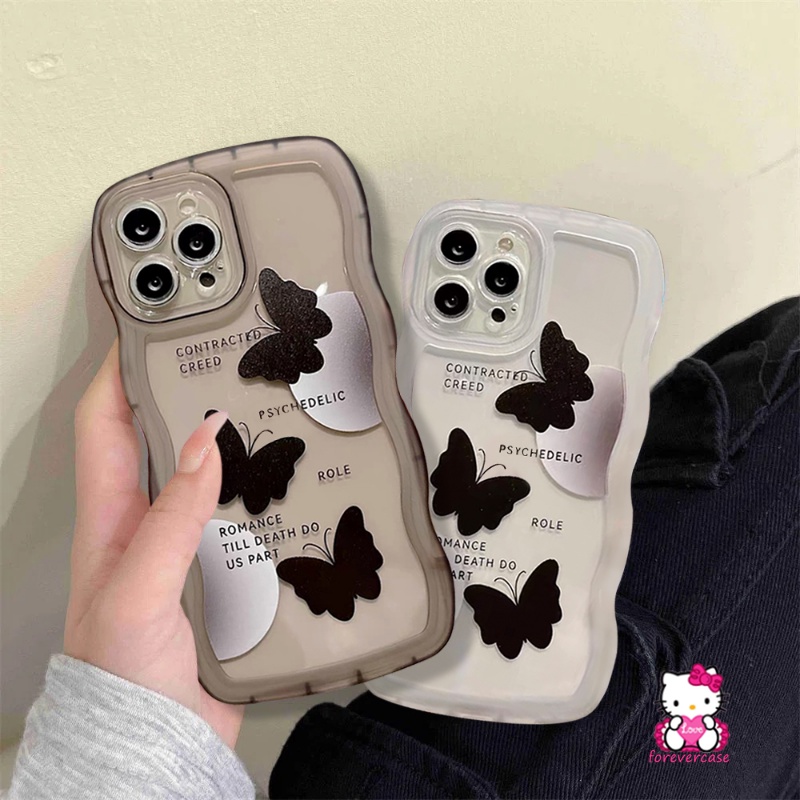 Art Black Butterfly Case Vivo Y36 Y21 Y15 Y35 Y22 Y21s Y12 Y12i Y16 Y15s Y20 Y33s Y93 Y11 Y22s Y30 Y12s V20 V21 Y50 Y17 Y21T Y33T Y75 Y91 Y15A Y91C Y21A Tepi Bergelombang Soft Cover