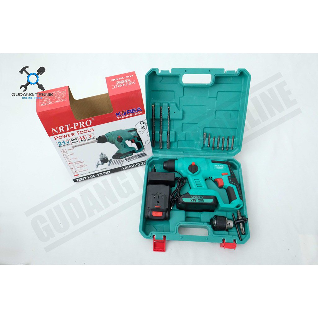 Mesin Bor Tangan Beton 13mm Rotary Hammer BATERAI 21V HX13DC NRT / Bor CORDLESS Drill 21 Volt 13 mm HX 13DC NRT PRO