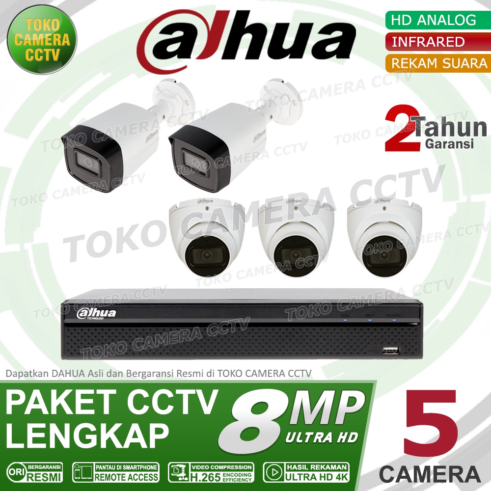 PAKET CCTV DAHUA 8MP AUDIO 8 CHANNEL 5 KAMERA