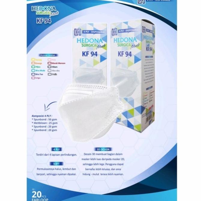 Masker Medis HEDONA KF94 / KF 94 3D 4 Ply KEMENKES isi 20 pcs t-2pac Murah