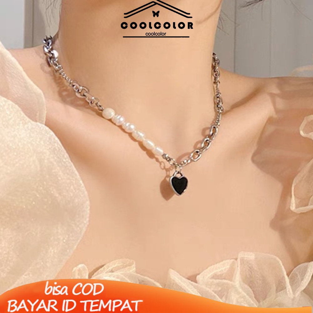 COD❤️Kalung Jahitan Mutiara Tiruan Cinta Perempuan Manis Keren Aksesoris Mewah Cahaya Serba Cocok- cl