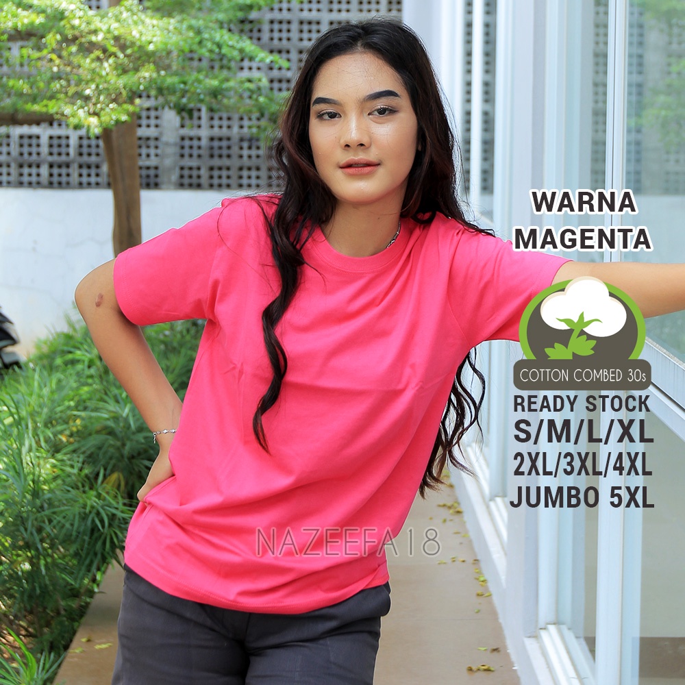 TERBAIK Pabrik Kaos Polos Wanita Lengan Pendek Bahan Katun Combed 30s Lembut Adem Magenta