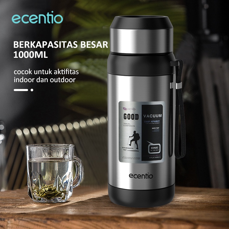 ecentio Thermos 1 liter silver kapasitas besar 1000ml Termos air panas Led Display Botol Minum stainless steel 304 outdoor