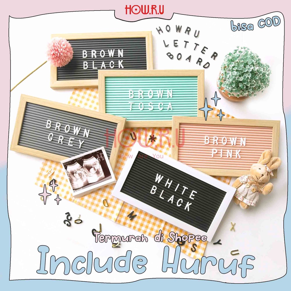 HOW.R.U | 14x25cm - Letter Board Mini Sudah Include Huruf / Papan Nama Bayi / Papan Menu / Dekorasi Rumah Viral