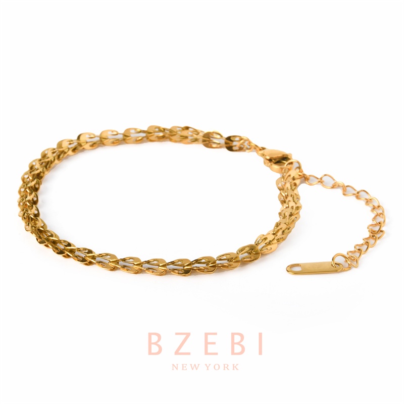 Bzebi Gelang Tangan Titanium Steel Lapis Emas 18k Anti Karat 310b Gaya Korea Untuk Wanita