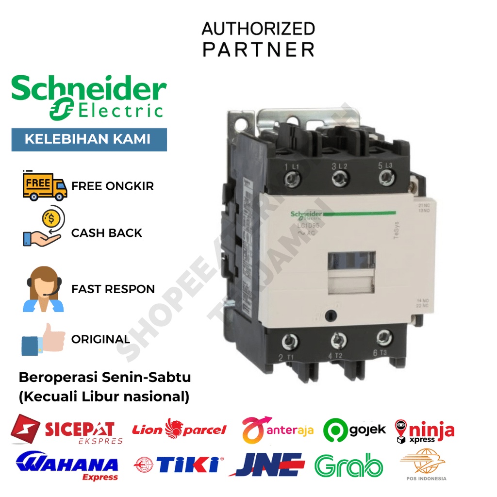 SCHNEIDER KONTAKTOR 45 KW 3P AC1 125A AC3 95A 1NO 1NC LC1D95M7