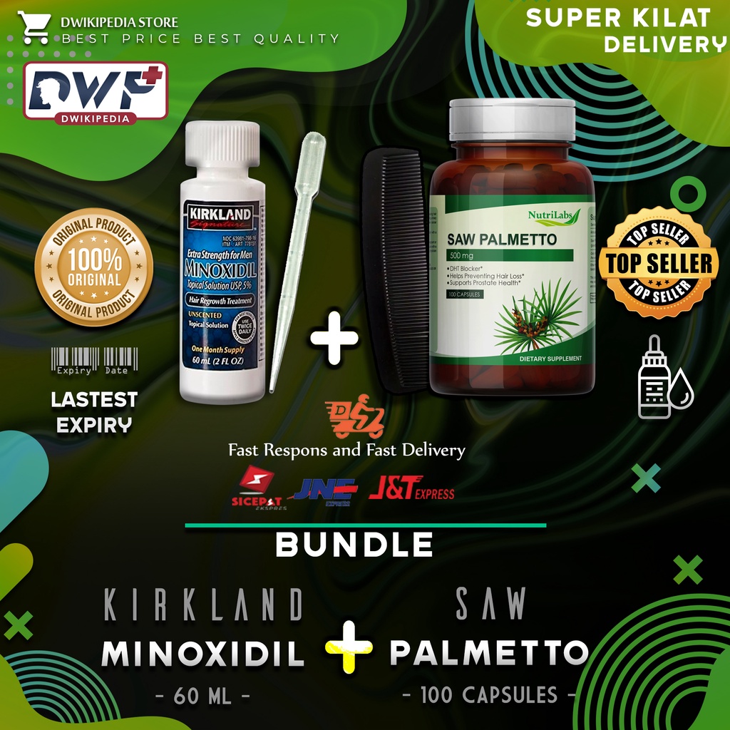 Bundle Kirkland Minoxidil + Nutrilabs Saw Palmetto (Finastride Herbal)