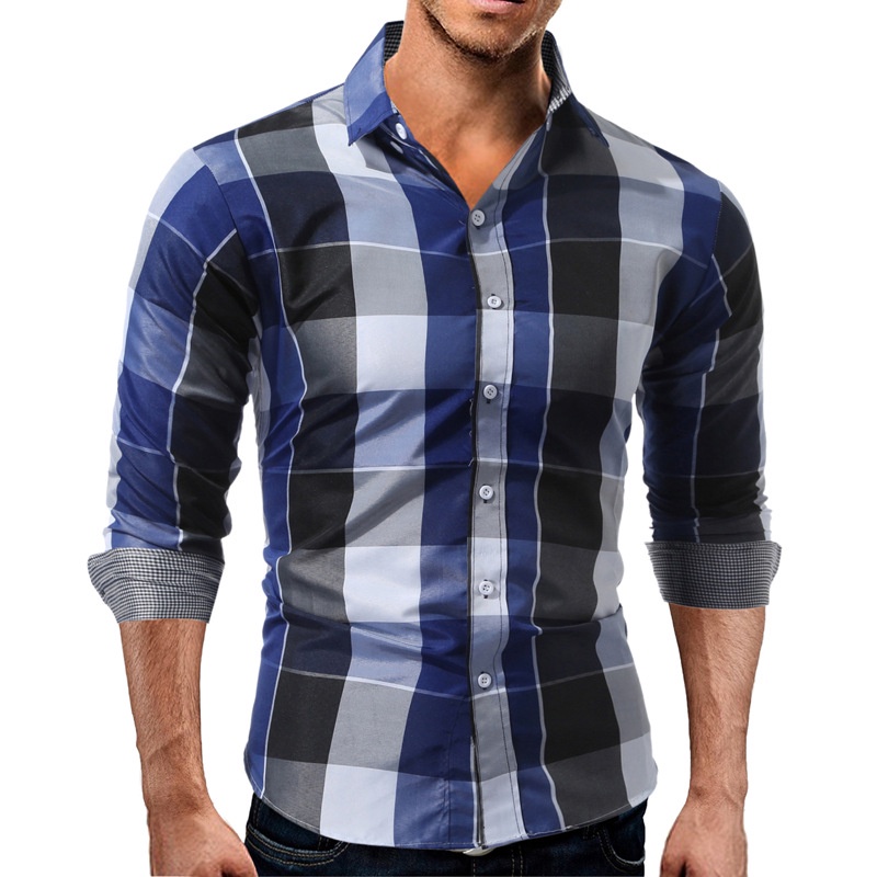 Pria   Kemeja Pria Slim Fit Kemeja Pria Korea Lengan Panjang Kemeja Pria Youth Plaid kemeja Pria