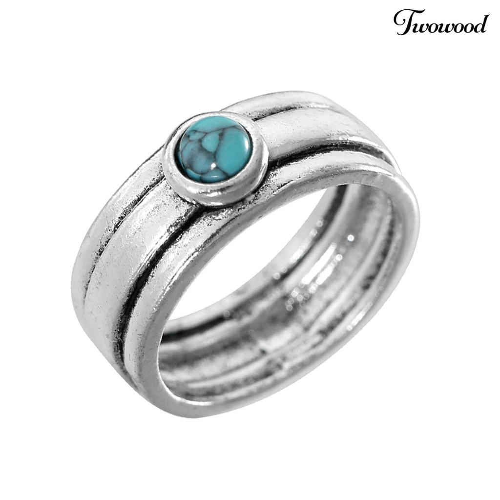 Cincin Turquoise Tiga Lapis Gaya Etnik Vintage Untuk Wanita