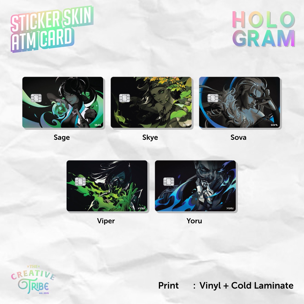 Valorant - Sticker Skin Card HOLOGRAM - Sage Skye Sova Viper Yoru Vinyl ATM Debit Credit Etoll