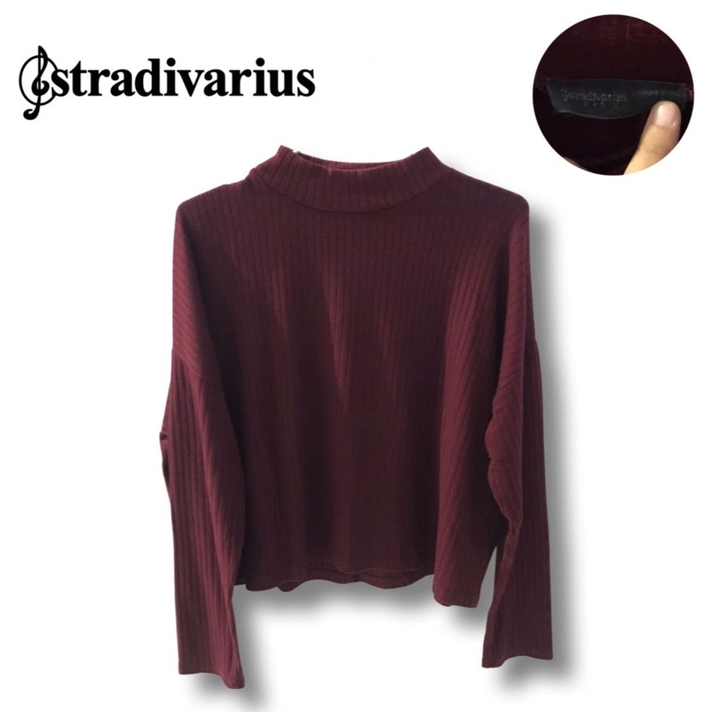 turtle neck crop knite | kaos knite lengan panjang stradivarius