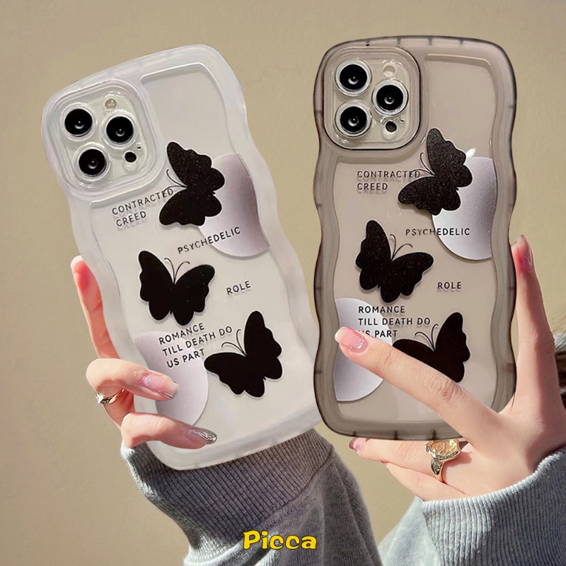 Casing Realme C53 C15 10 C25Y C35 C21Y C12 C11 C25s C25 5 5s 6i 5i C3 C1 C20A C20 C11 2021 C20A Shockproof Wavy Edge Soft Case Art Black Butterfly Soft TPU Cover