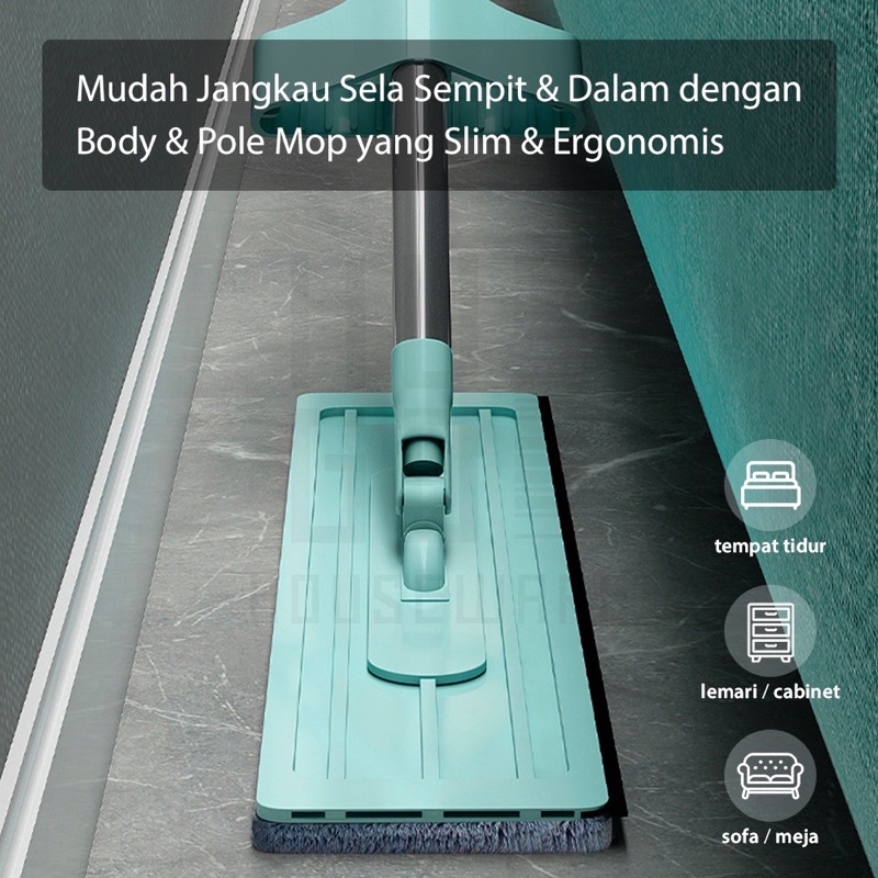 ALAT PEL PEMBERSIH LANTAI ULTRA MOP - PEL LANTAI TARIK HANDSFREE - PEL LANTAI WARNA HIJAU MICROFIBER BERPUTAR 360 DERAJAT