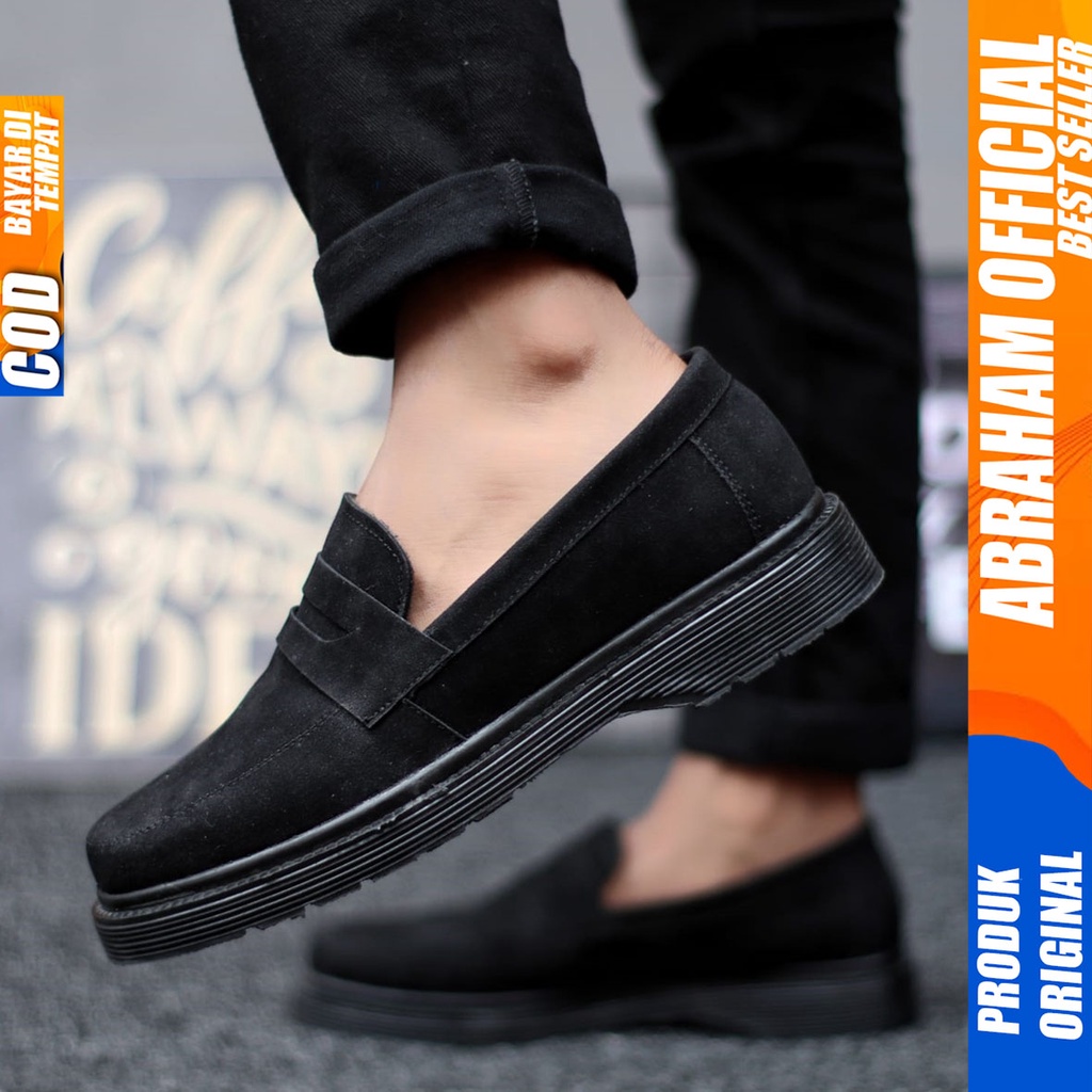 Sepatu Loafers Docmart Formal Pantofel Kerja Pria Hitam Abraham Arbent