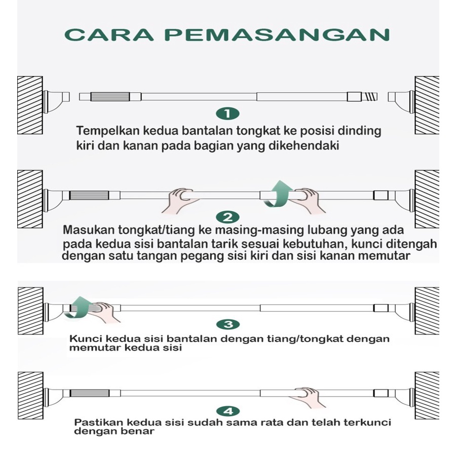 TIANG JEMURAN GANTUNG  Rak Lemari Baju Handuk Tirai Kamar Mandi Teleskopik Fleksibel Stainless 2m ( Meter )