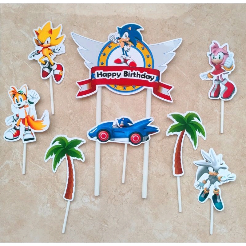 isi 8 cake topper toper hiasan kue ulang tahun karakter Super Sonic