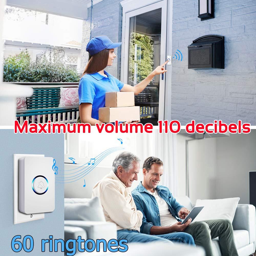 Wireless Doorbell Tanpa Kabel Set 1 Tombol 2 Receiver 110db Waterproof 60 Ringtones Door Bell