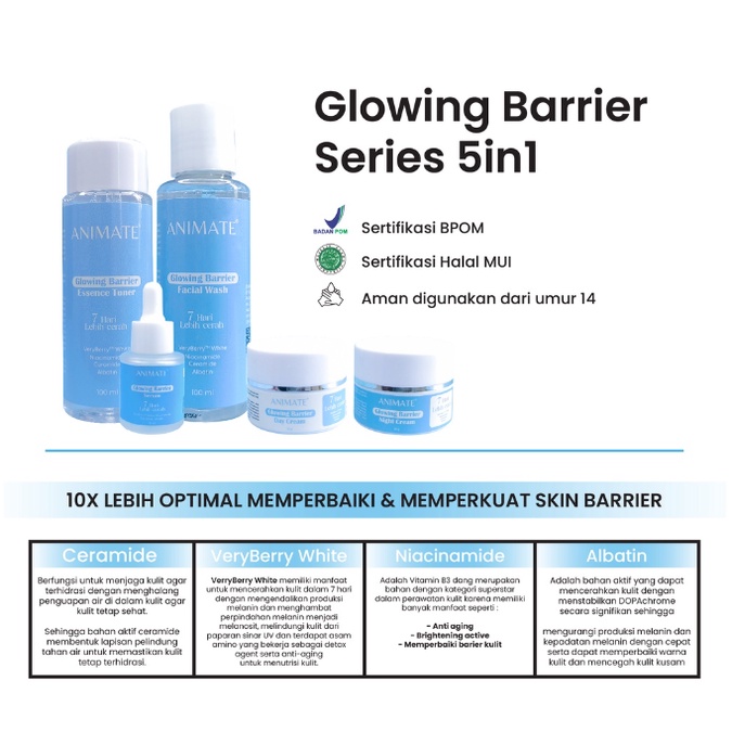 [FREE TAS] ANIMATE Glowing Barrier Acne Care &amp; Instant Whitening Series | Cream Pemutih Wajah