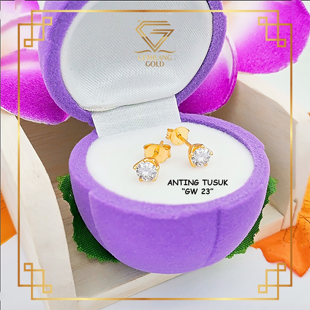 ANTING EMAS TUSUK KADAR 300 (6K) & 375 (8K) MODEL GIWANG ANTING GIWANG EMAS MATA SATU SIMPLE & MEWAH