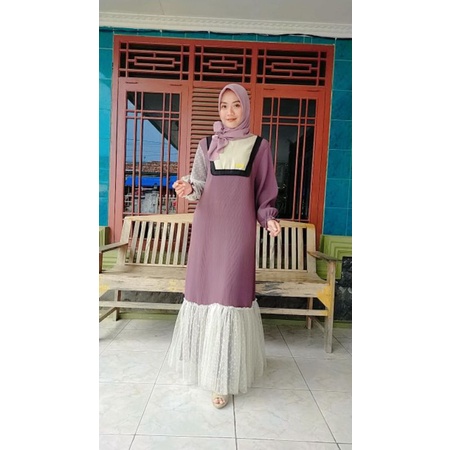 DRESS PLISKET MIX TILE GEGGO WOMAN ORIGINAL || MOUNEERASHOP