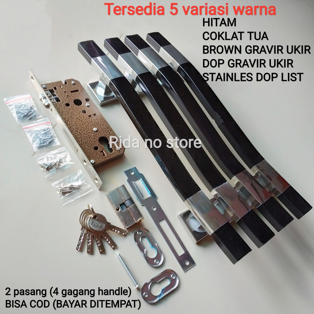 1 Set Paket Gagang Handle Pintu Rumah Minimalis 33 cm 45 cm Body Kunci Pellor Murah