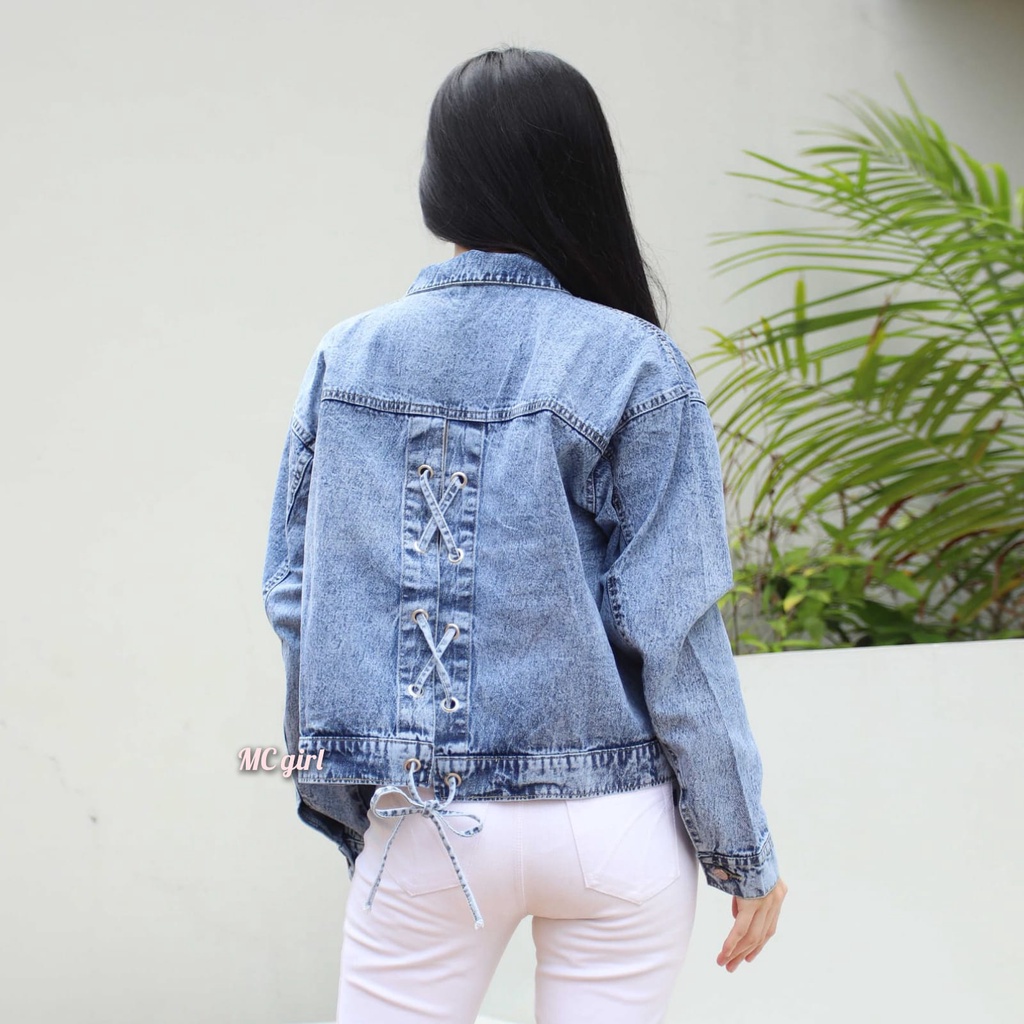 MC girl - Jaket Jeans Snow White Pita Silang Belakang Wanita / Jacket Denim Snow Putih Pita Tali Belakang Cewek