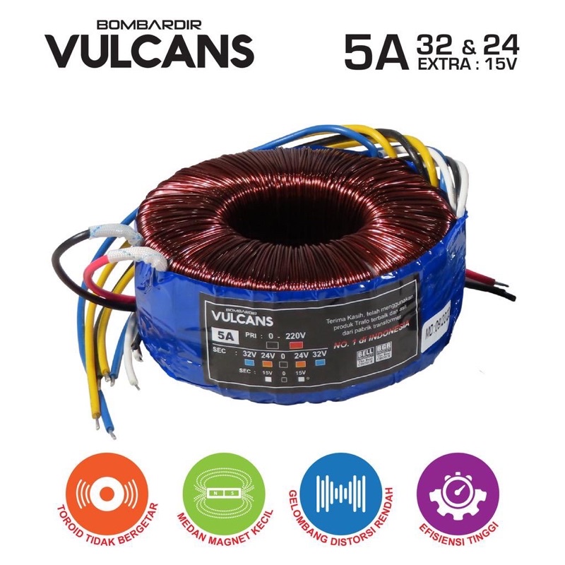 TRAFO TOROIDAL 5A CT 24V &amp; 32V VULCANS DONAT