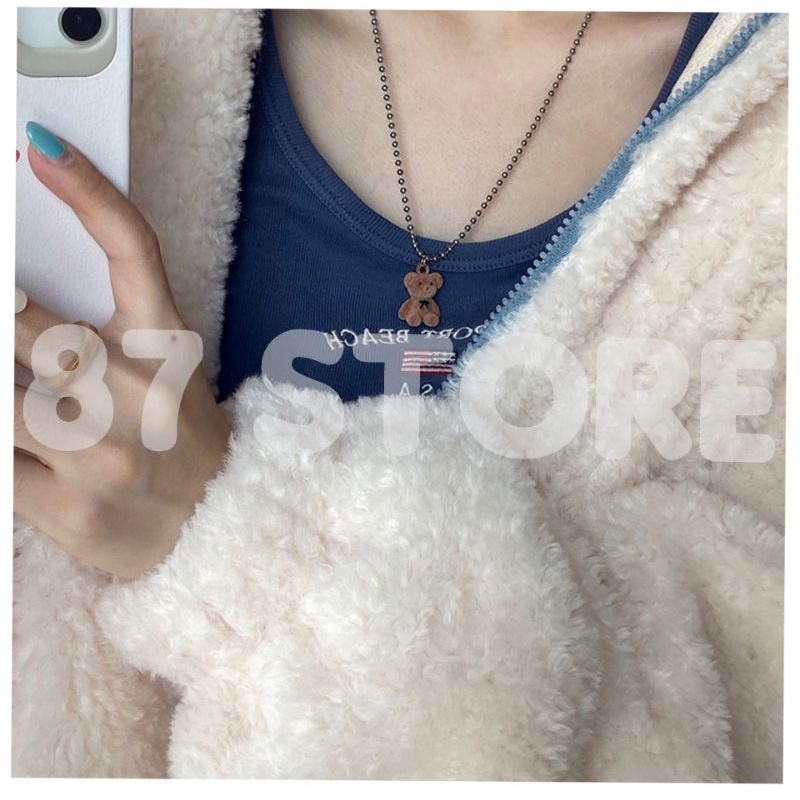 Kalung Korea Liontin Coklat Teddy Bear Fashion Wanita