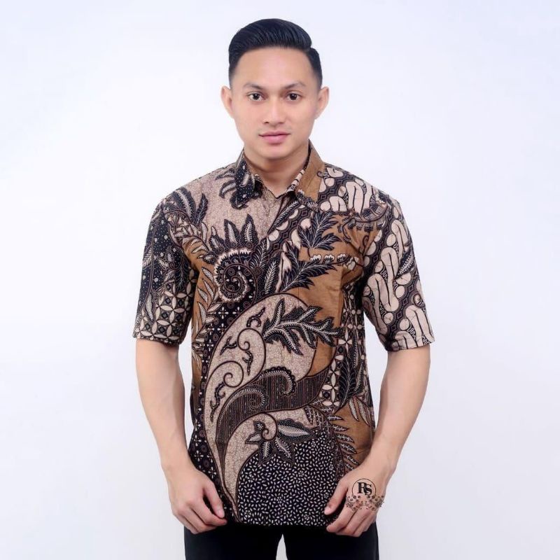 BSWART Batik HRB026 kenongo Hem Pendek anjani biru Pekalongan M L XL Batik Pria MURAH Modern Grosir