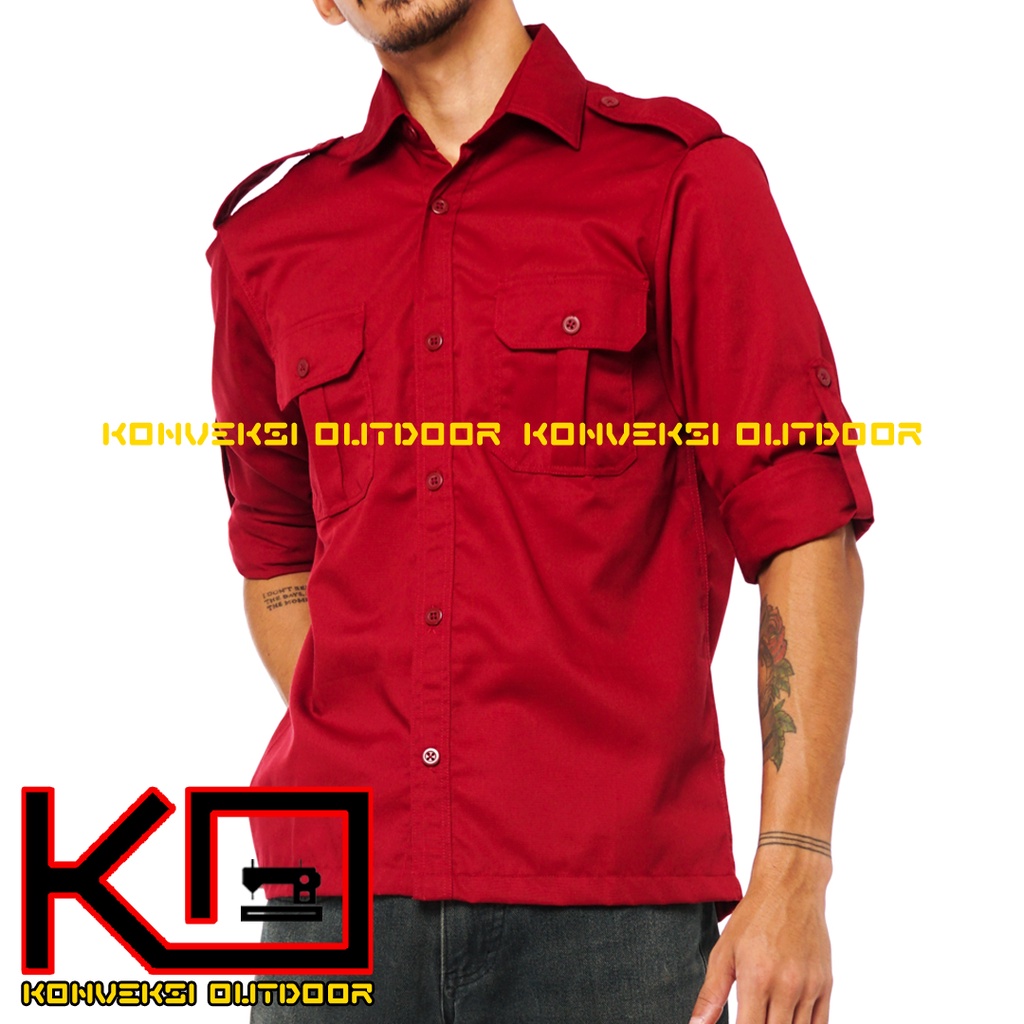 BAJU KEMEJA PDL LAPANGAN OUTDOOR INDOOR PRIA LENGAN PANJANG - Seragam Kerja Kantor Group Kemeja Lapangan Outdoor Gunung Taktikal Comunitas Kemeja Dinas PDH PNS Cargo Safari Paspampres Security Satpam Tactical Americand Drill American America Warna Maroon