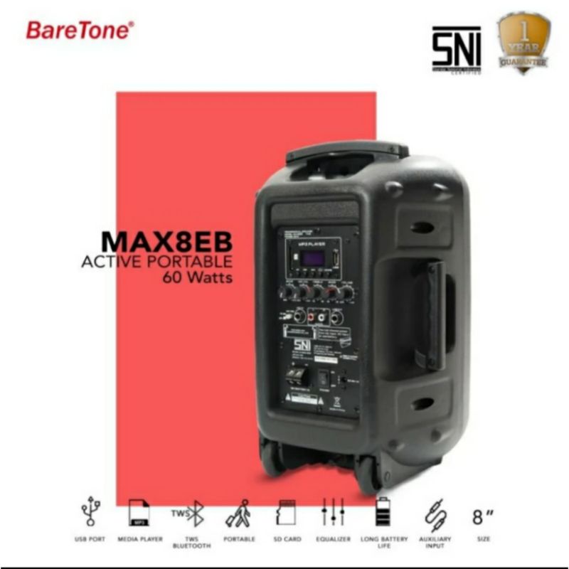 speaker karaoke original baretone max08eb usb bluetooth speaker portable 8 inch