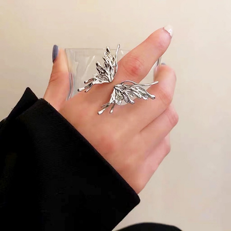 Butterfly Cincin Model Terbuka Desain Kupu-Kupu Hollow Gaya Rock Untuk Fashion