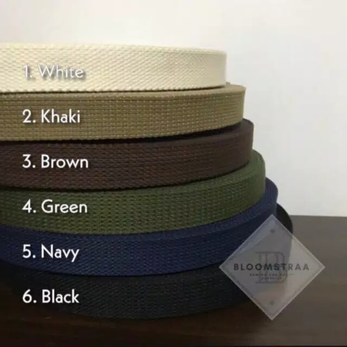 Kain Webbing Katun 25 Mm 2,5 Cm Cotton Webbing 25Mm 2,5Cm Tali Putih Hitam