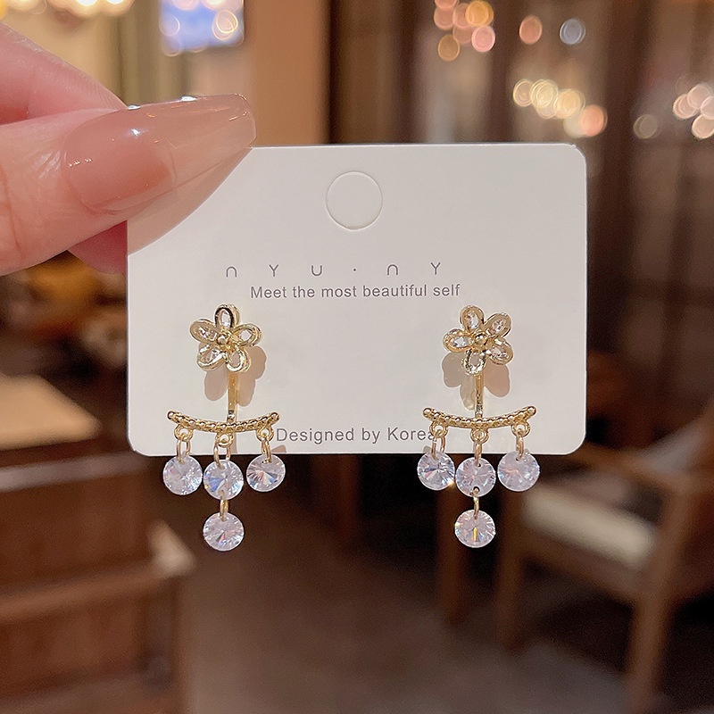 Anting Tusuk Gantung Sterling Silver 925 Desain Bunga Hias Zircon Untuk Wanita