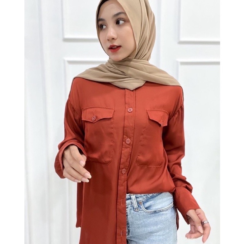 blouse satin hnm - blouse wanita lengan panjang