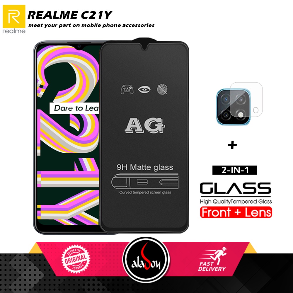 Realme C21Y PAKET 2IN1 Tempered Glass Matte Anti Glare Full Layar dan Tempered Glass Kamera