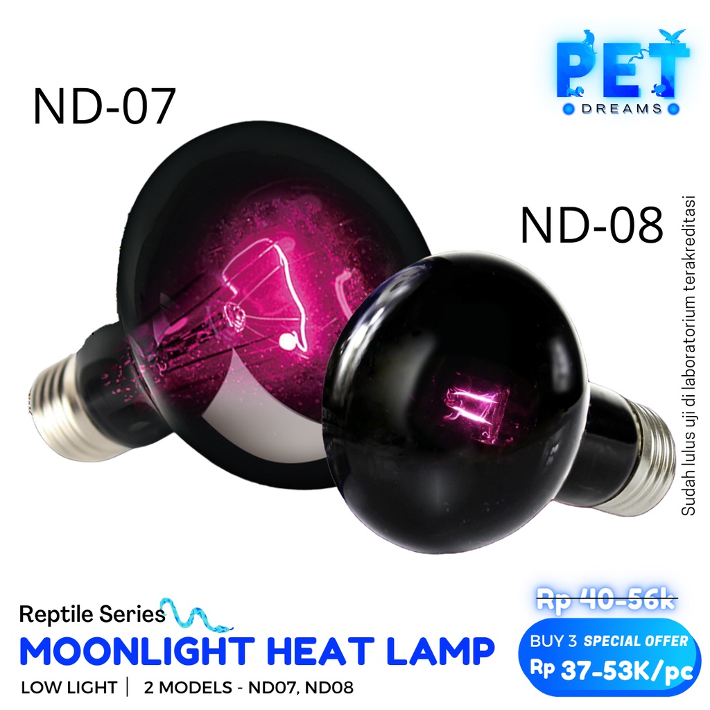 PROMO NIGHT GLO HEAT LAMP LAMPU UVA MALAM PENGHANGAT PEMANAS REPTIL REPTILE SULCATA KURA ULAR GECKO