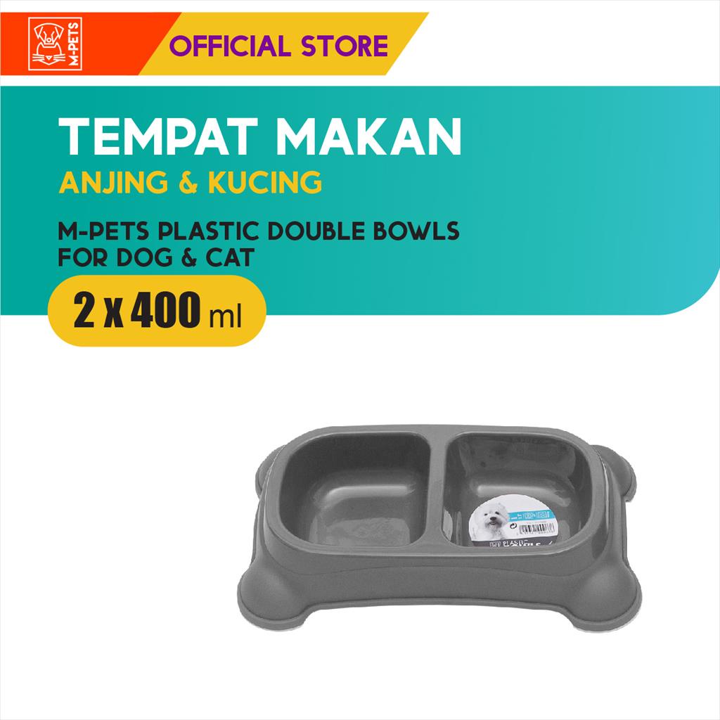 M-Pets Plastic Double Bowls 2 x 400 ml / Tempat Makan Hewan