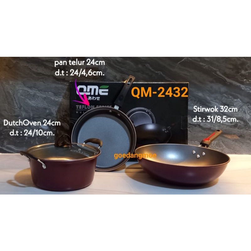 NAGAKO QME Panci teflon series set 3pc Frypan Wajan Wok anti lengket