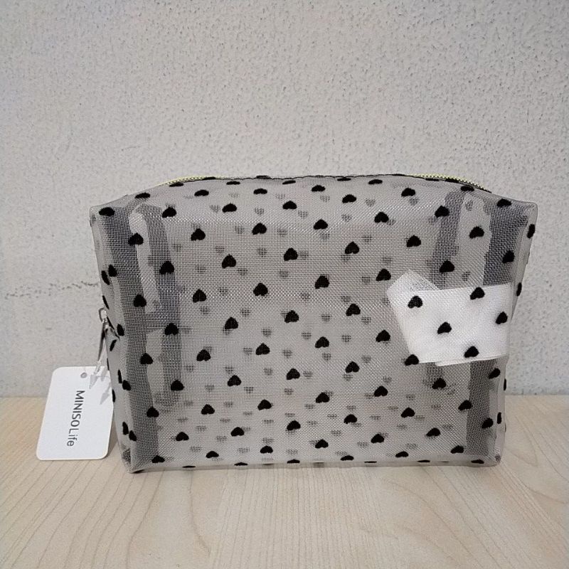 Tas Kosmetik Love Transparan Abu2 Miniso Mini bag Miniso