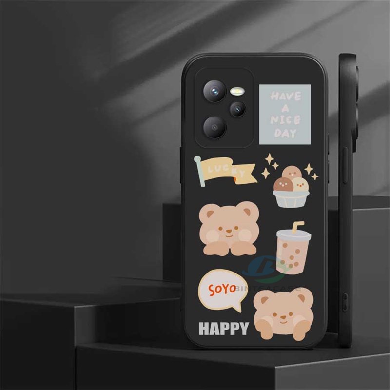 Casing Untuk Realme 10 C35 C21Y C25Y C21 RealmeC11 C25 C17 C15 C12 C3 C2 Realme 8i 7i 5 5i 6i 6 Pro 7 Pro Beruang Lucu Minuman Ice Cream Silikon Lembut Casing Ponsel Binteacase