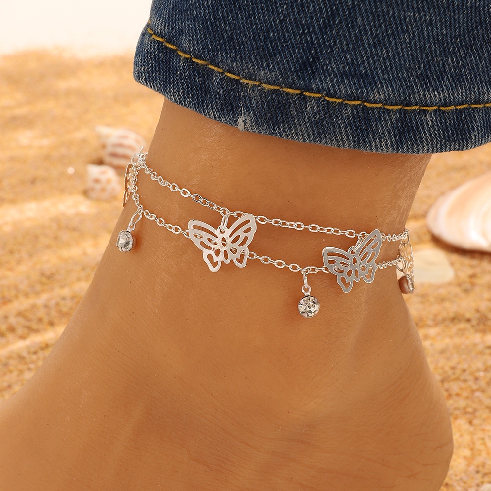 Gelang Kaki double layer Desain butterfly love letter Gaya bohemian
